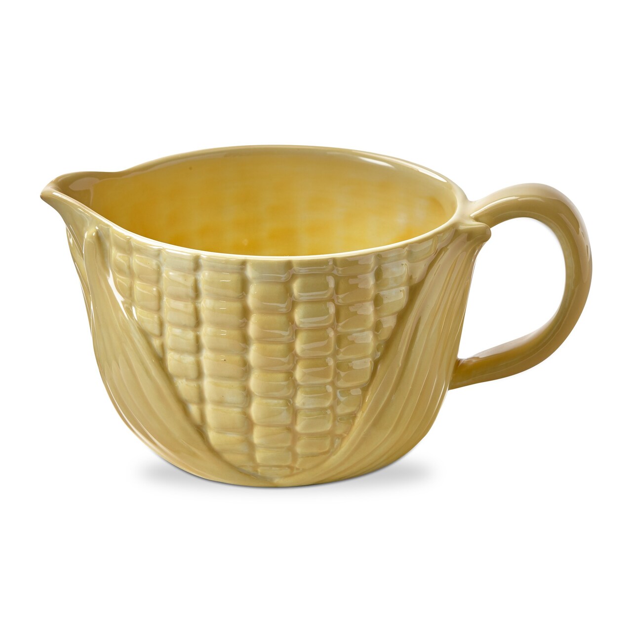Corn on Cobb Yellow Ceramic Butter Bowl with Handle, Dishwasher Safe, 6.5L x5W x 4.0H, 20 oz.